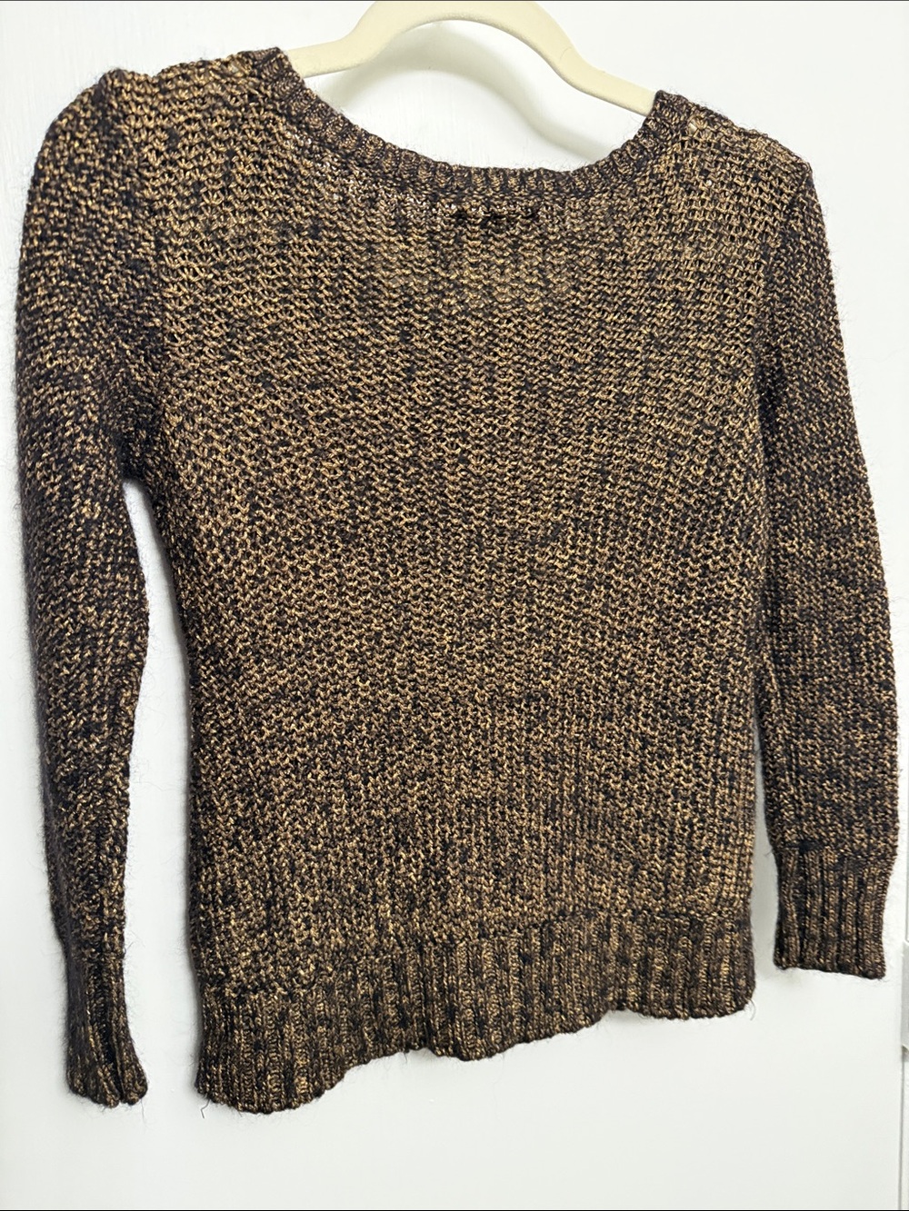 Eileen Fisher Brown, Black & Gold Marled Scoop-Neck Knit Sweater